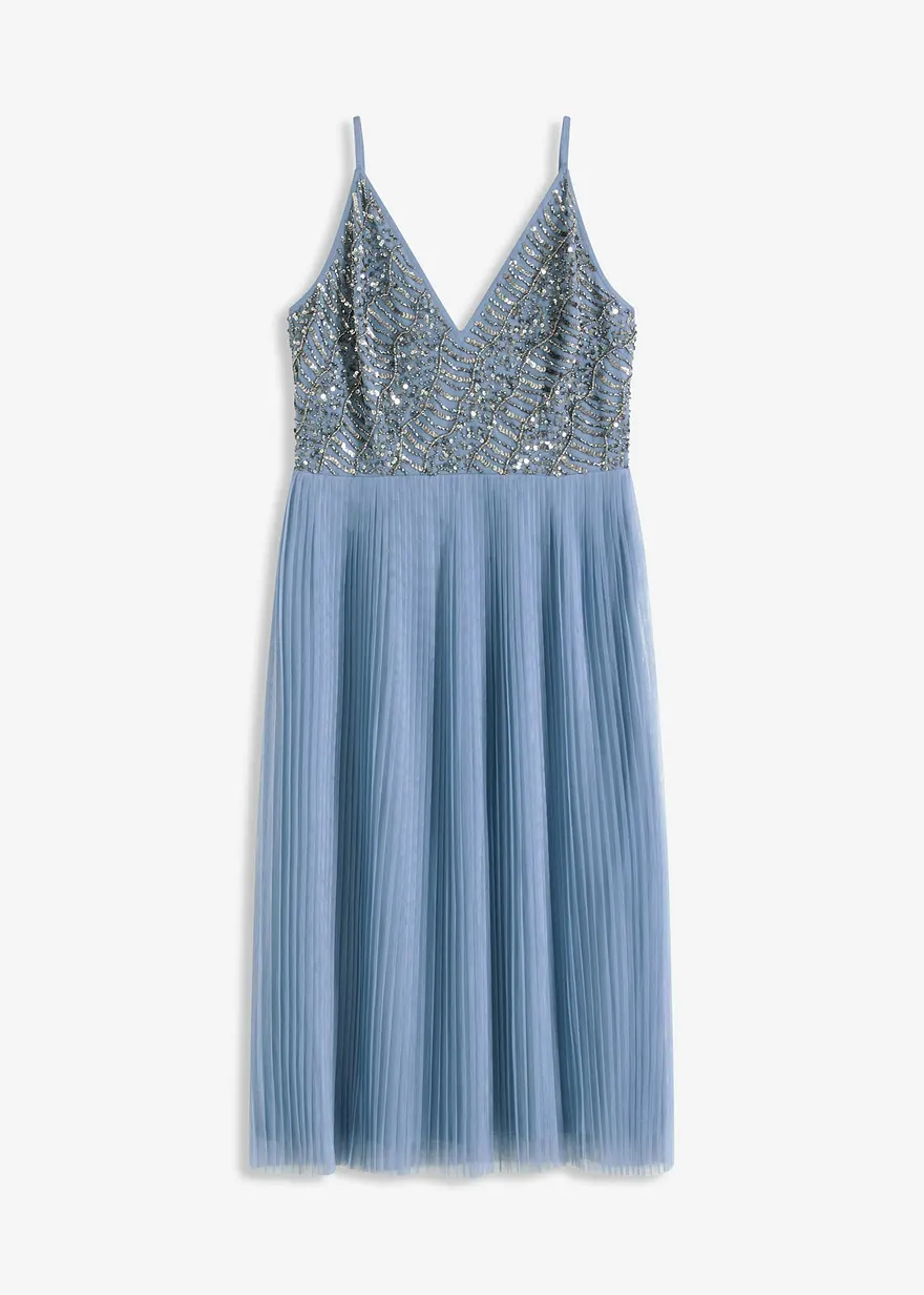 Midikleid mit Faltenrock und Paillettenstickerei