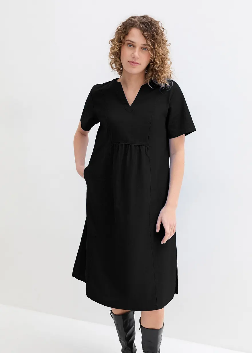 Tunika-Kleid mit Taschen aus Leinen-Baumwoll-Mix