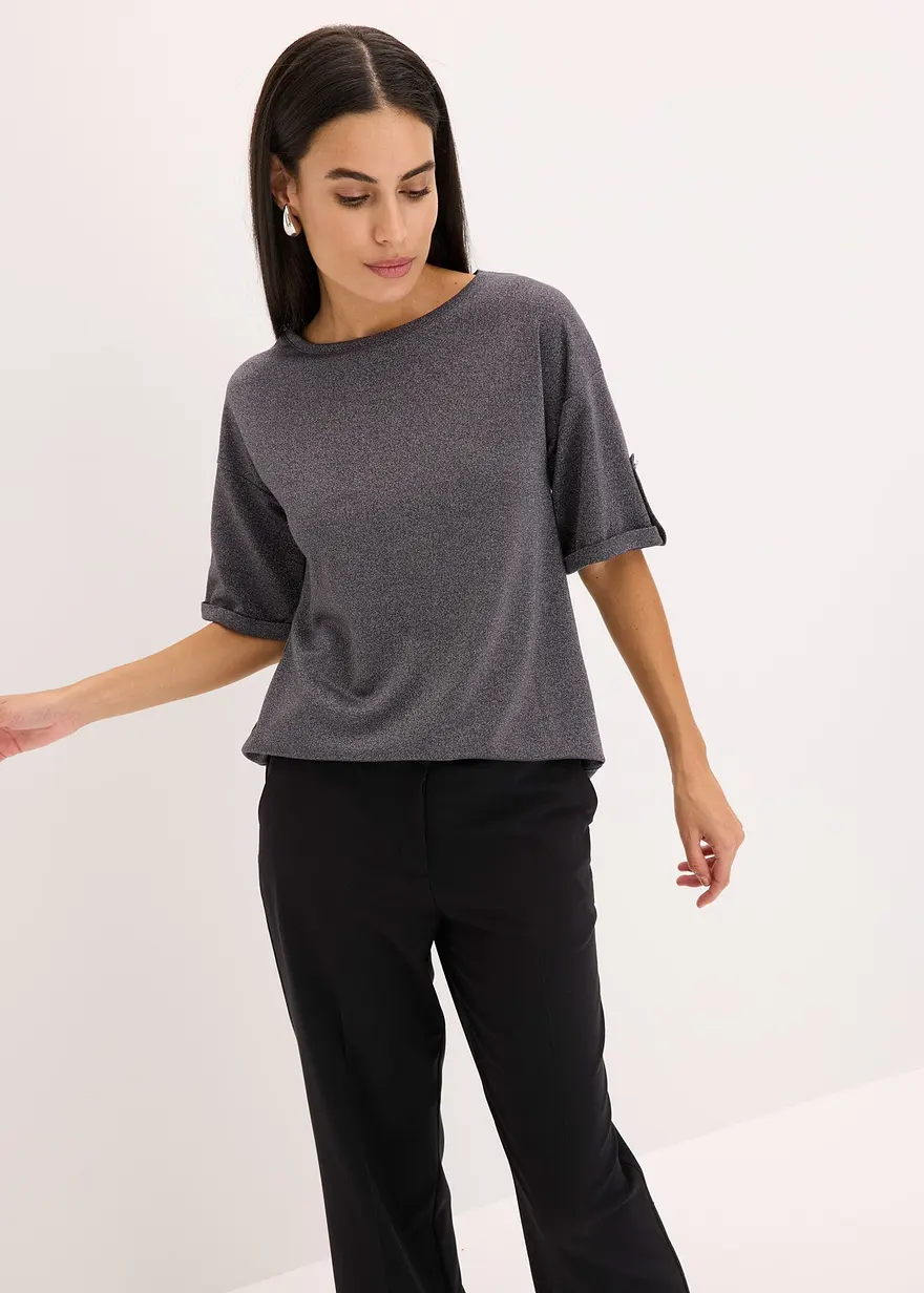Glitzer Viskose-Shirt mit Glanzdruck