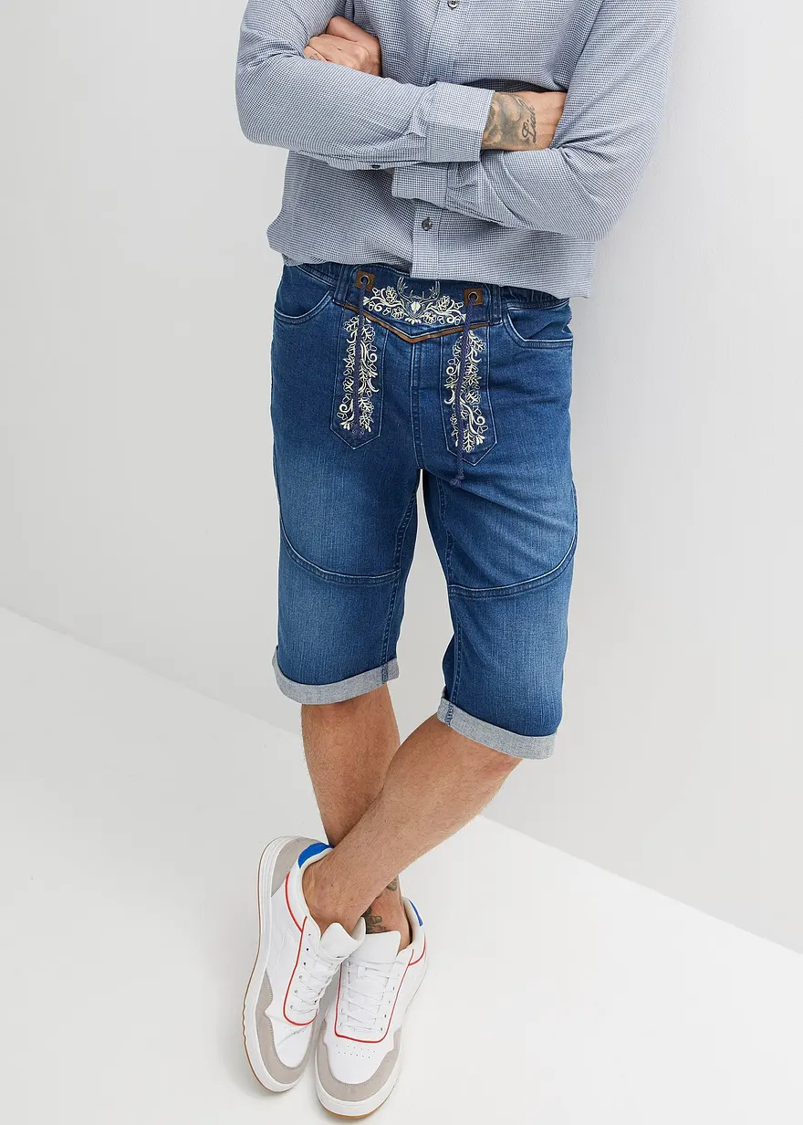 Stretch-Jeans-Bermuda mit Stickerei, Regular Fit
