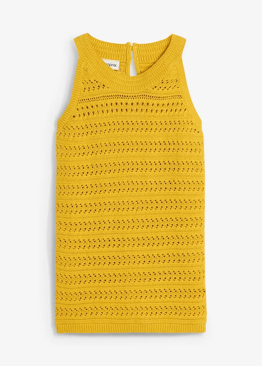 Ajour-Stricktop mit Leinenanteil