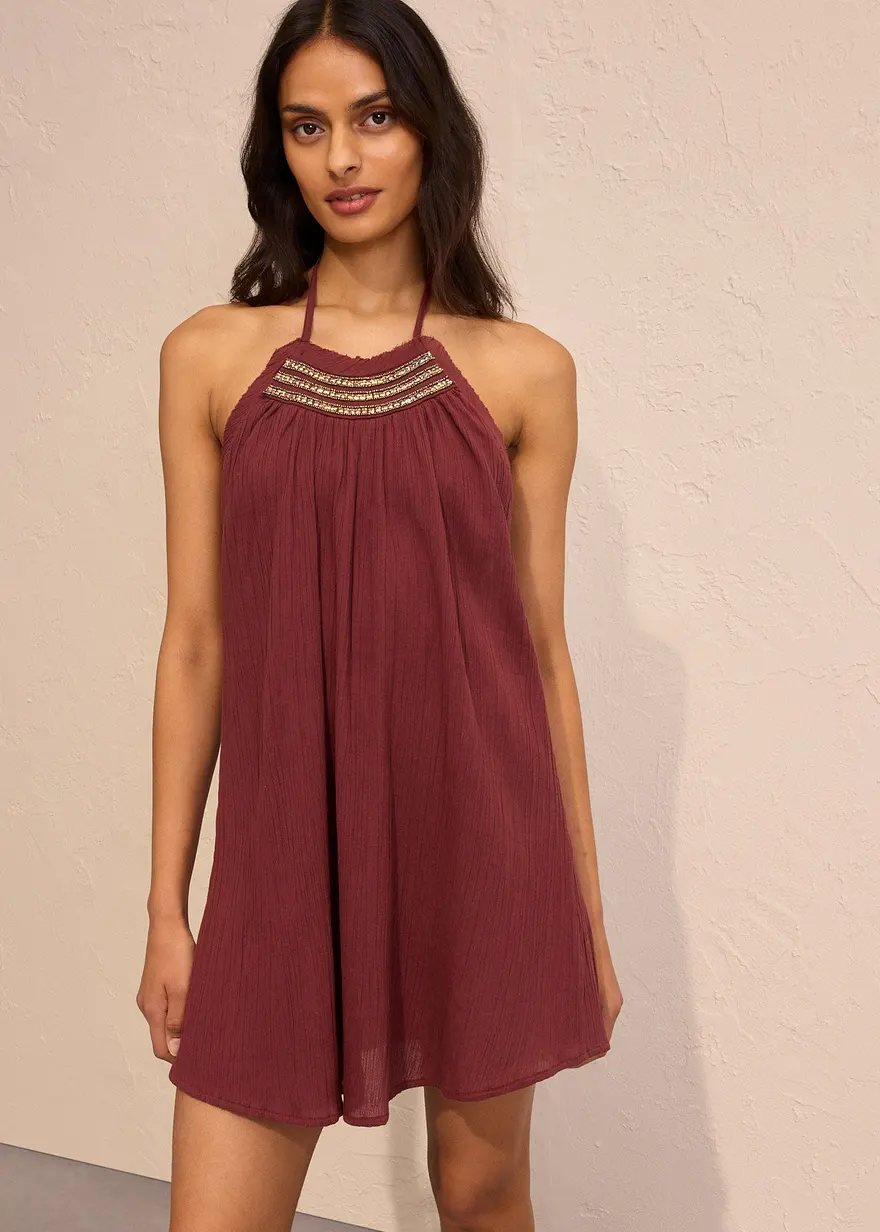 Trägerkleid aus strukturiertem Crinkle