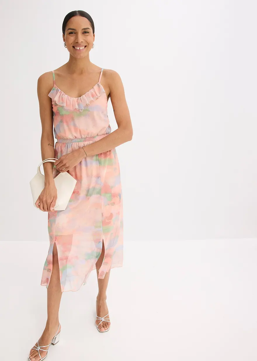 bedrucktes Trägerkleid mit Volant