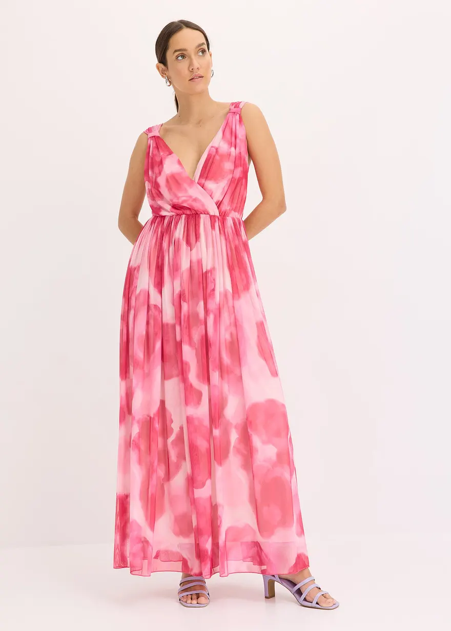 bedrucktes Mesh-Maxikleid