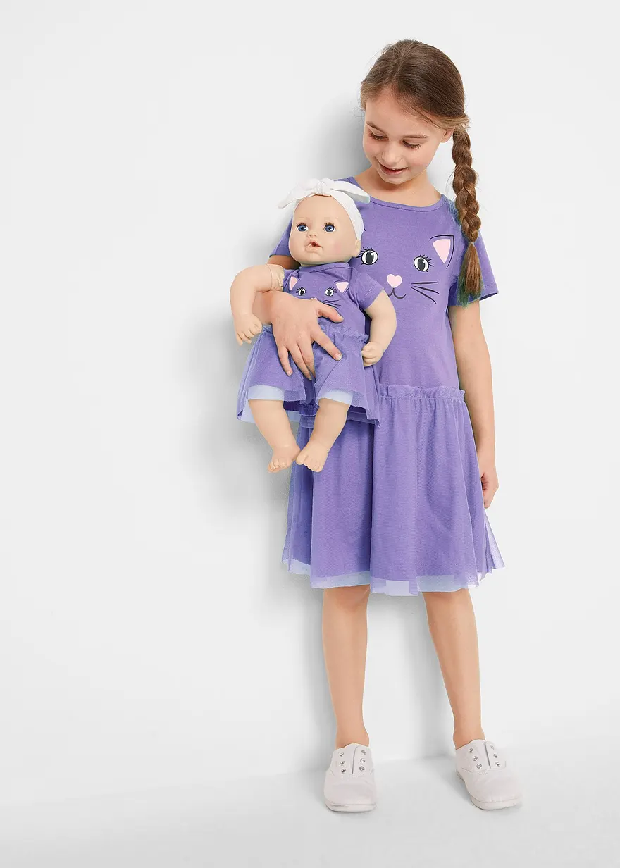 Jerseykleid und Puppenkleid (2-tlg.) aus reiner Bio-Baumwolle