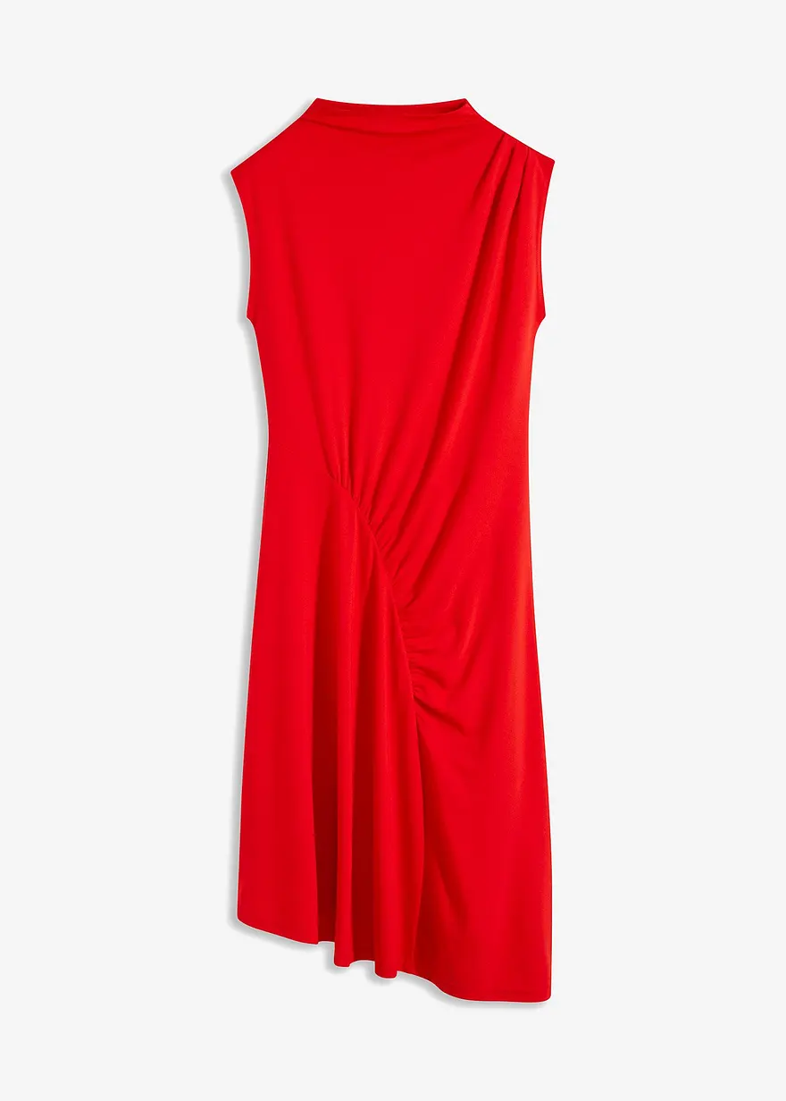Midikleid mit Drappierung und asymmetrischen Saum