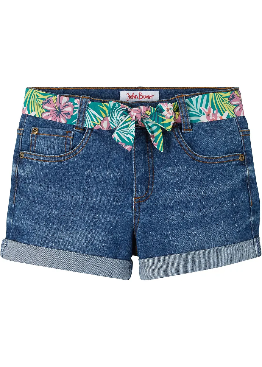 Stretch-Jeans-Shorts mit Gürtel