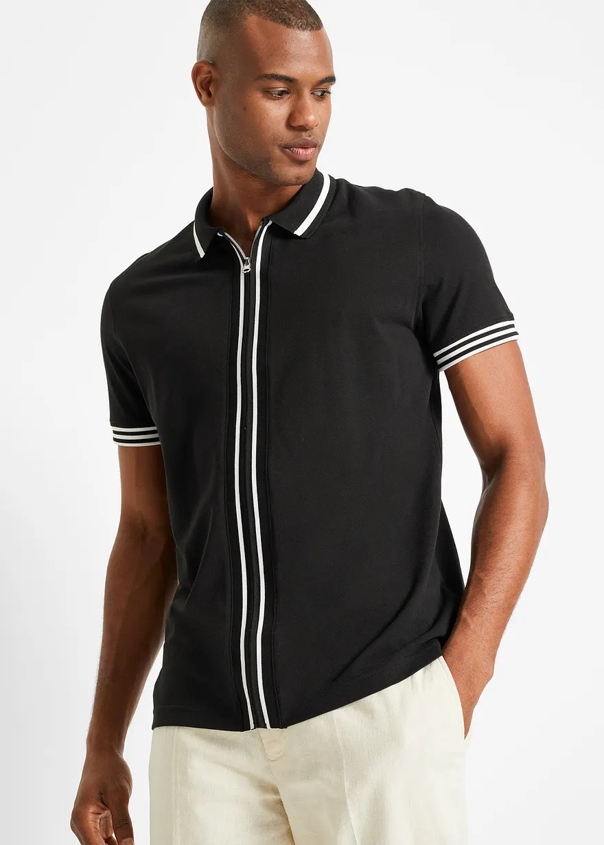 Piqué-Poloshirt mit Reißverschluss aus reiner Baumwolle