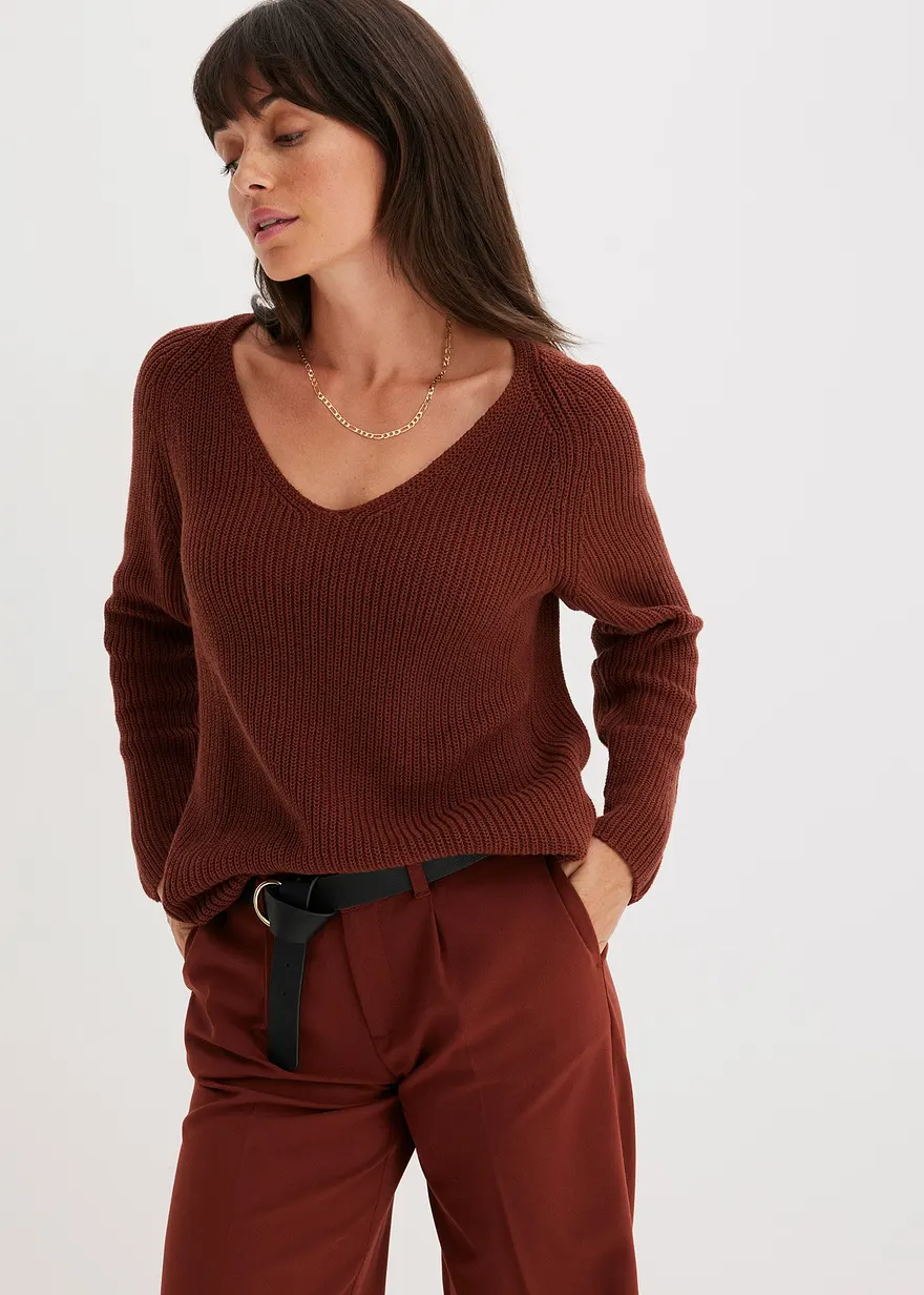 Gerippter Pullover aus reiner Baumwolle