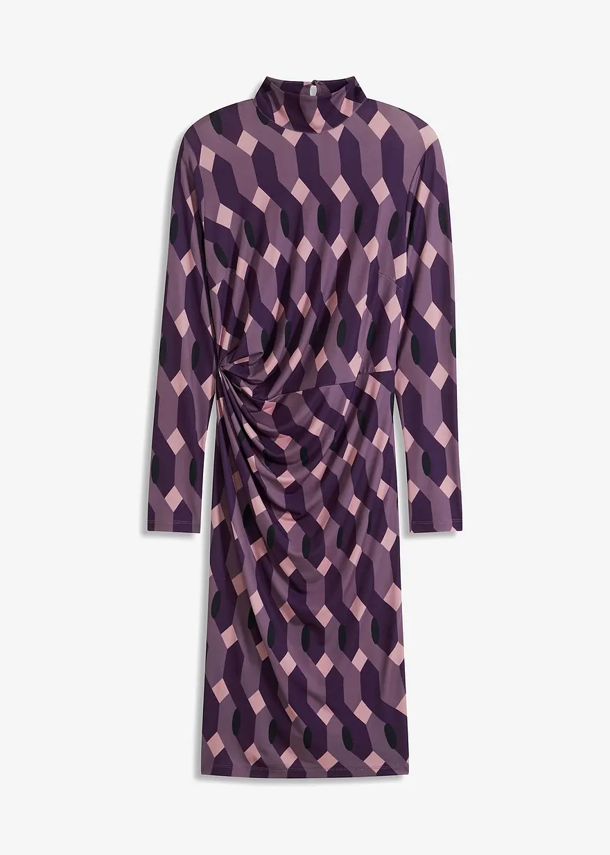Jerseykleid mit Stehkragen und Drapierung
