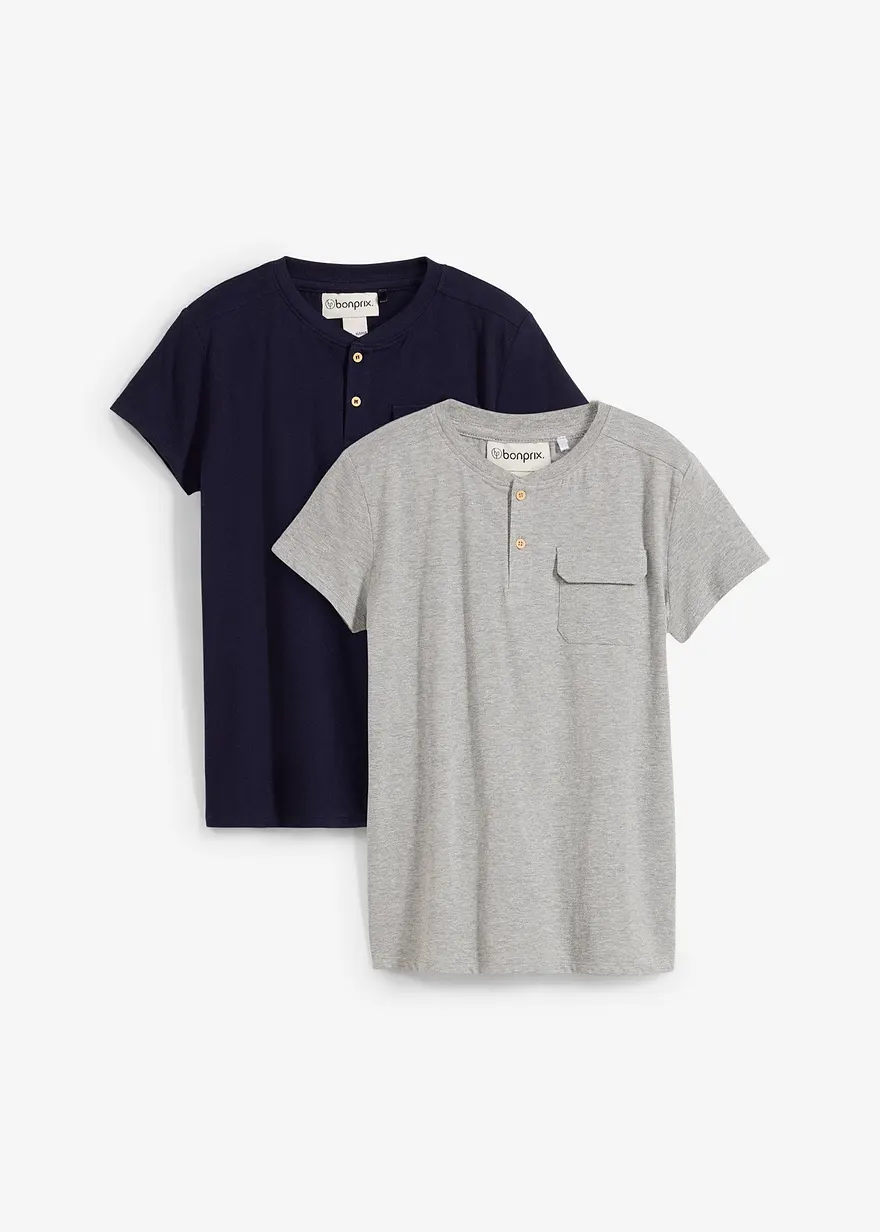 Henleyshirt mit Bio-Baumwolle, Kurzarm (2er Pack)