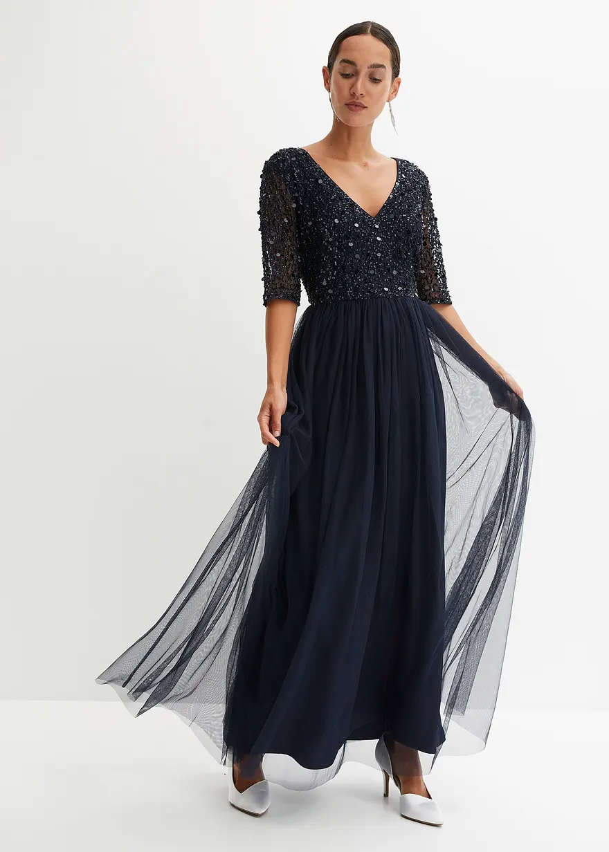 Maxikleid mit Paillettenstickerei