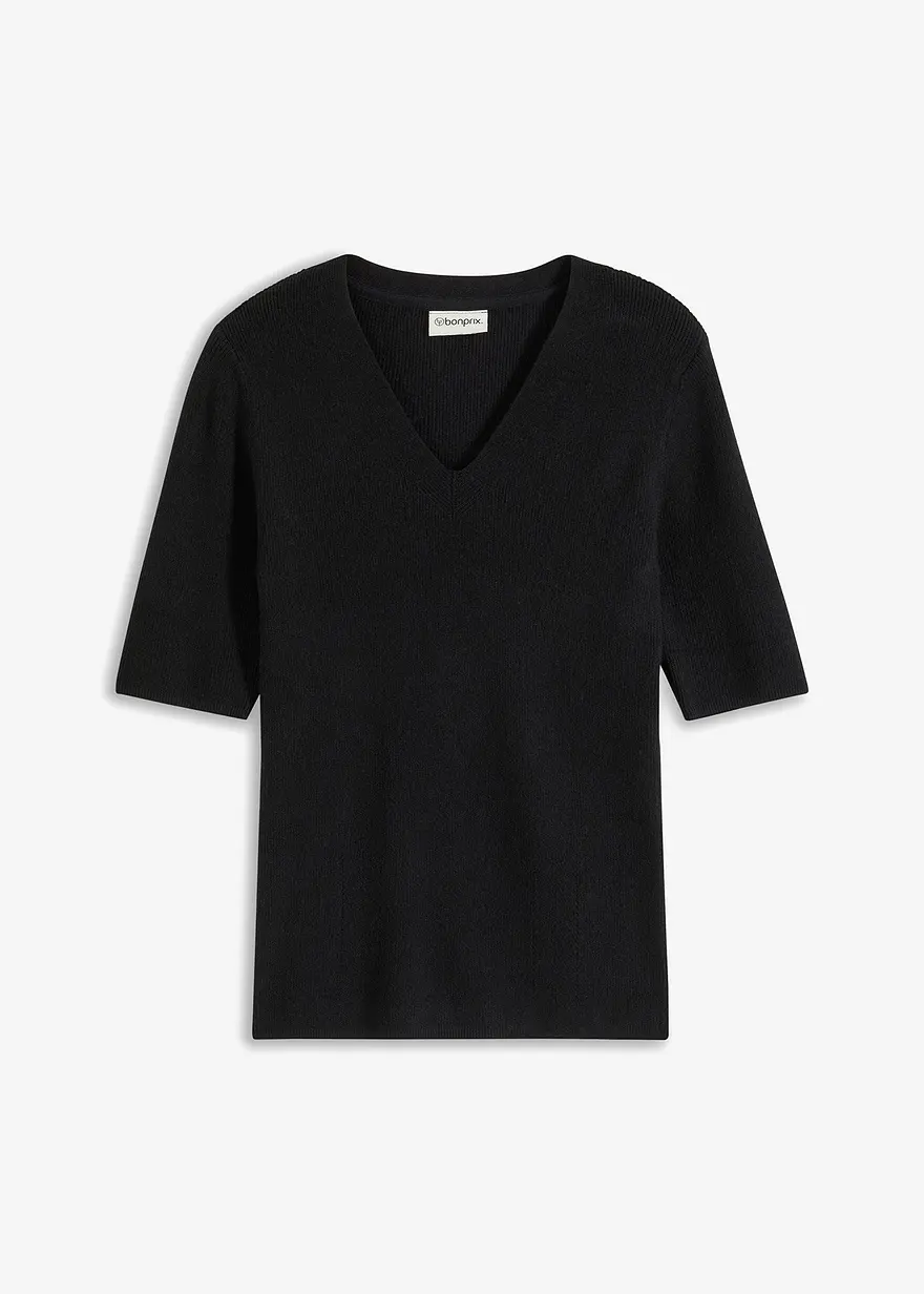 Kurzarm- Rippenpullover mit Viskose