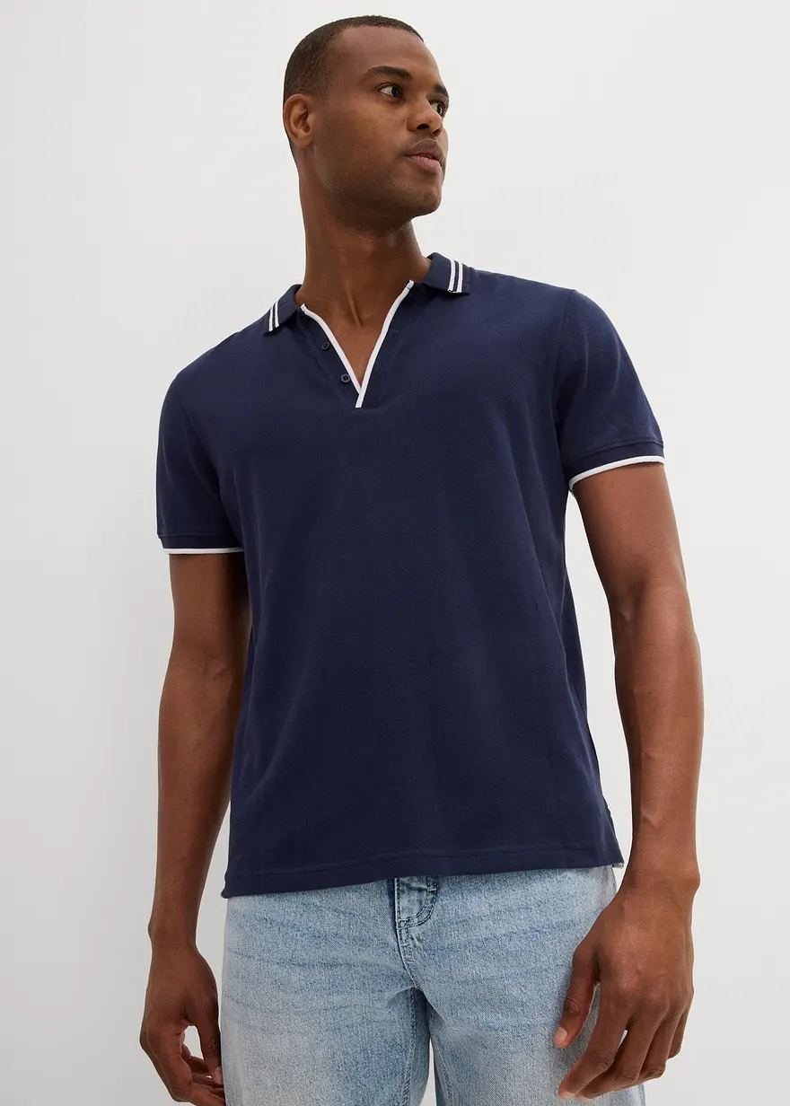 Piqué Poloshirt mit V-Ausschnitt