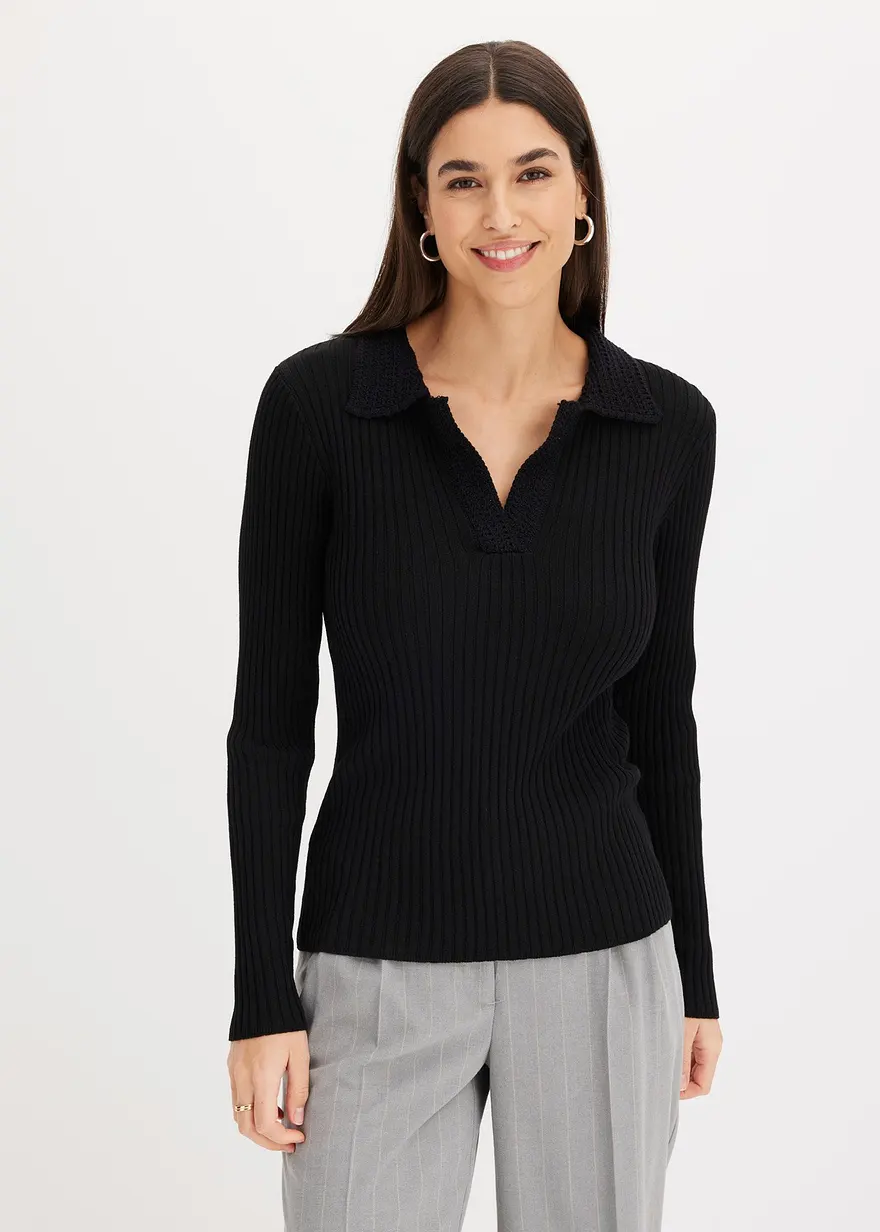 Feinstrickpullover mit schmückendem Kragen