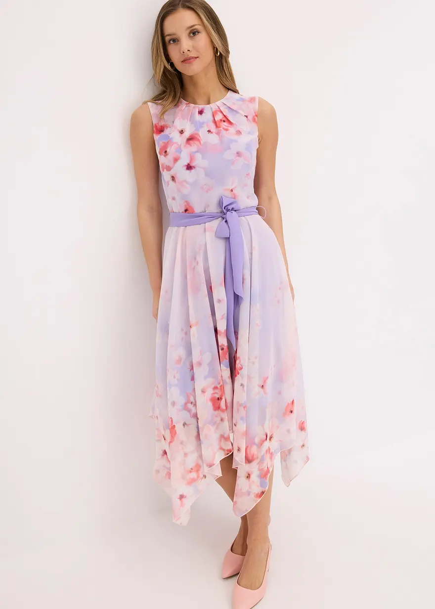 Chiffonkleid mit Zipfelsaum und Bindeband
