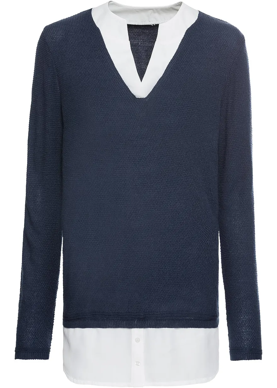 Feinstrickpullover mit Bluseneinsatz