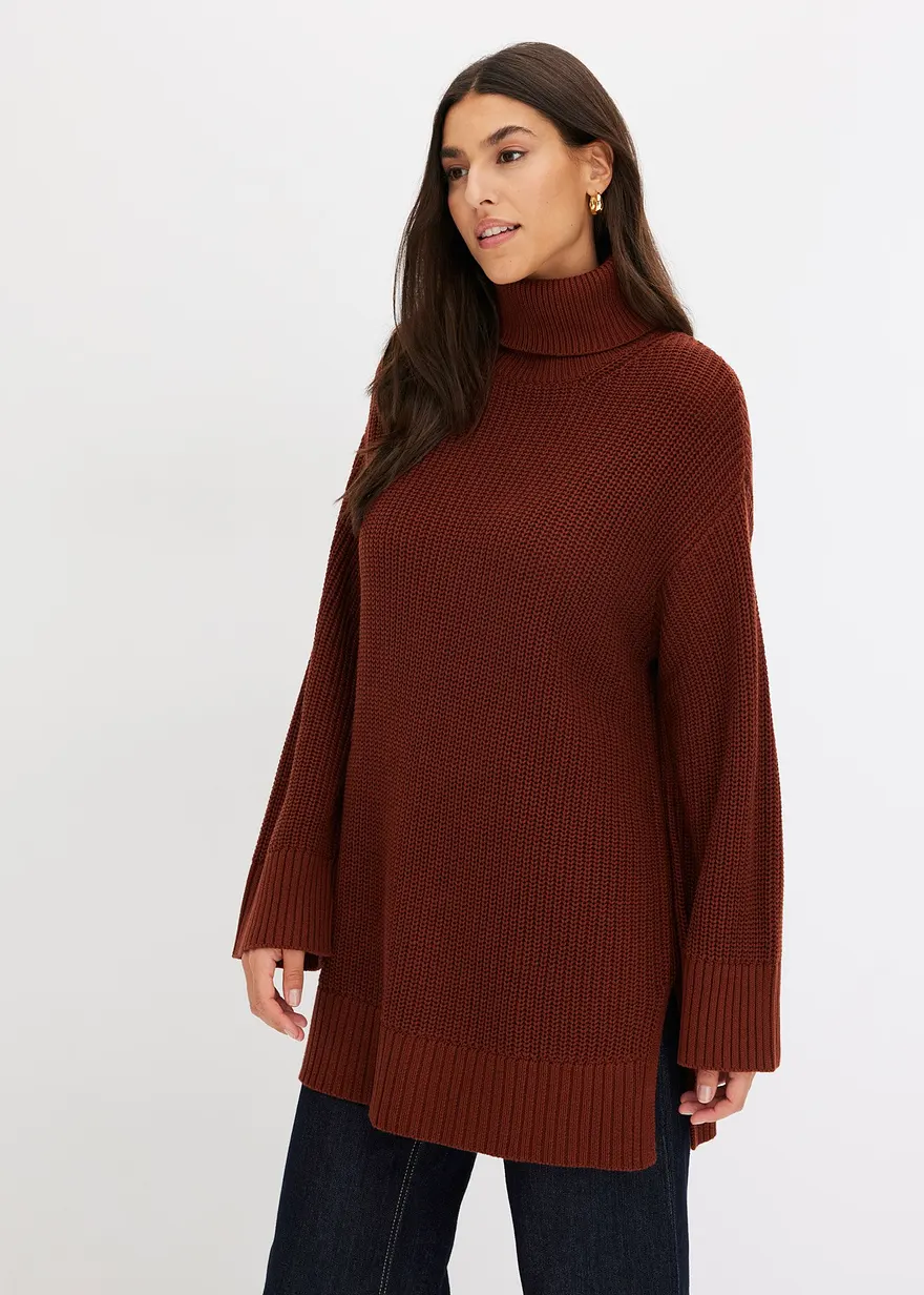 Oversize-Rollkragenpullover aus Baumwoll-Mix