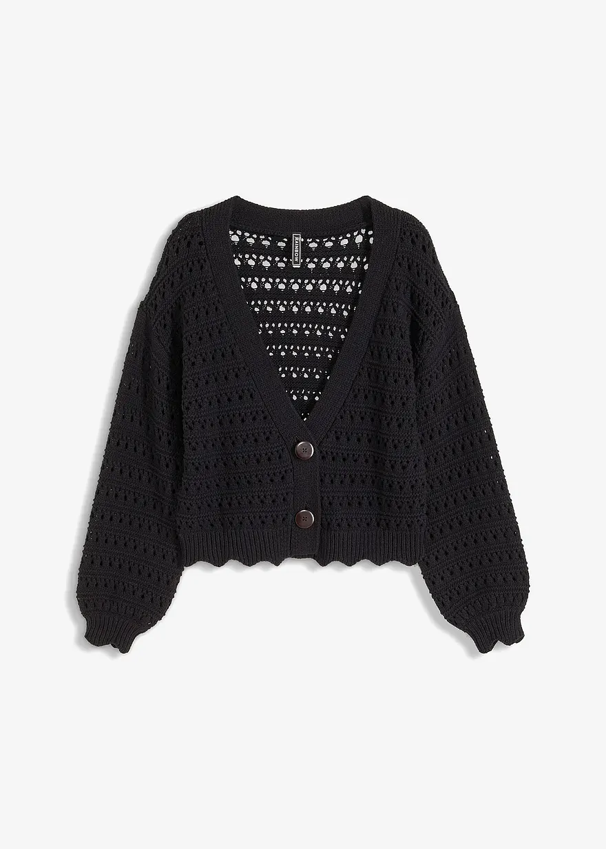 Ajour-Strickjacke aus reiner Baumwolle