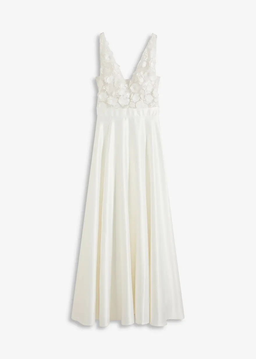 Brautkleid aus glänzendem Satin mit Blumen-Applikation