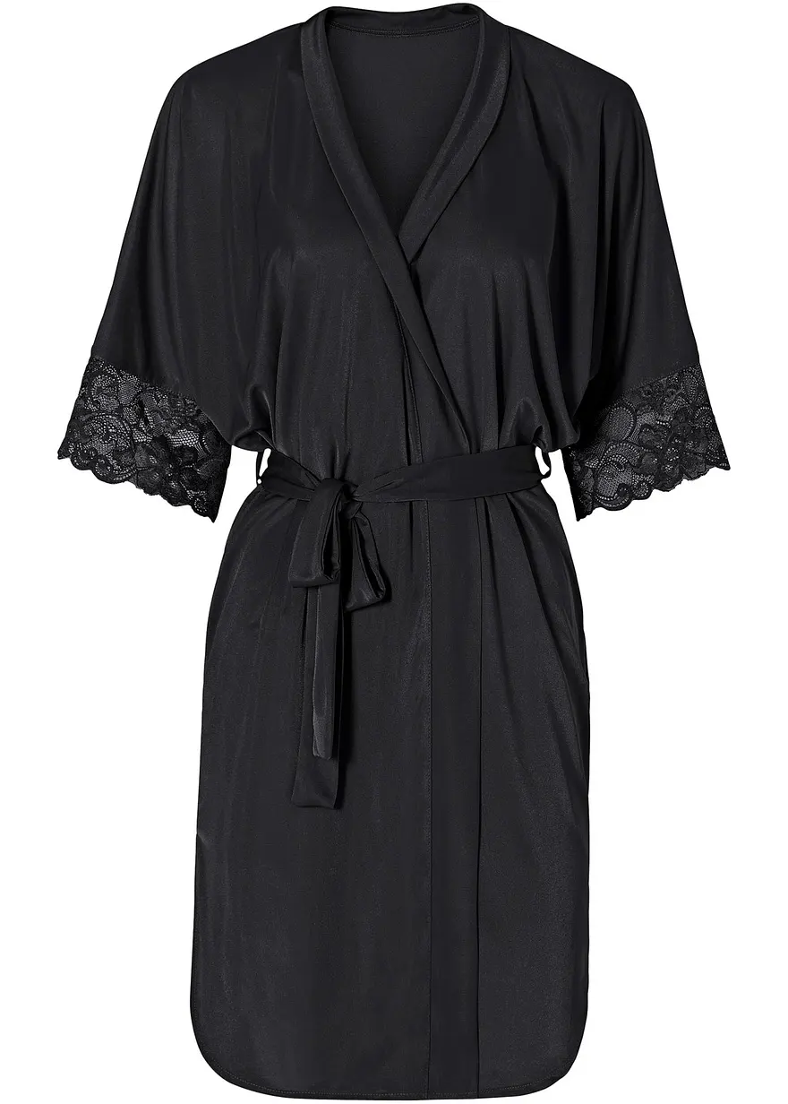 Satin Kimono mit Spitze
