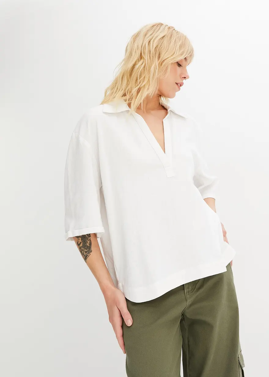 Bluse aus kühlendem Leinen-Viskose-Mix