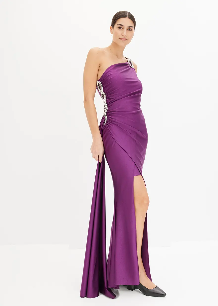 Maxikleid mit Strassstein-Applikation und Raffungen