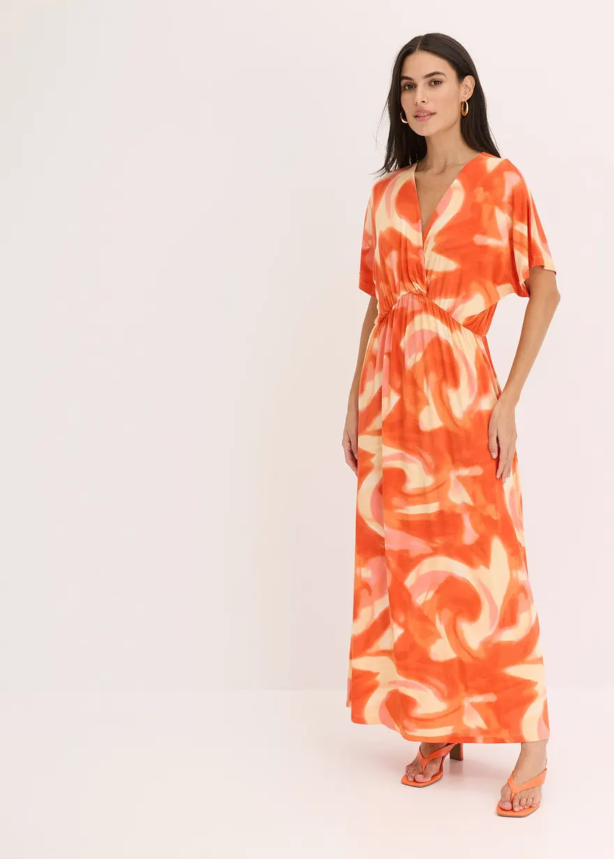 Maxikleid mit Batik-Print aus softem Viskose-Mix