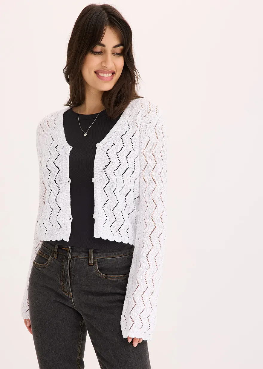 Kurze Strickjacke in Häkeloptik