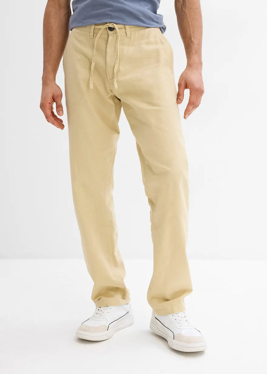 Regular Fit Schlupf-Chinohose mit Leinen, Straight