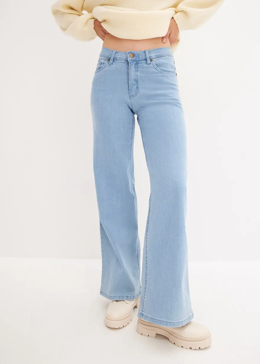 Wide-Leg-Jeans, Mid Waist, Stretch