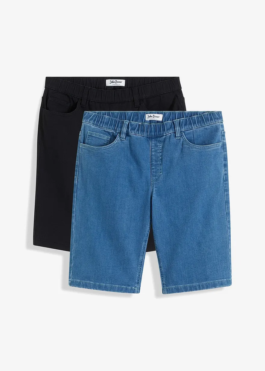 Stretch Schlupfjeans-Bermuda, Regular Fit (2er Pack)