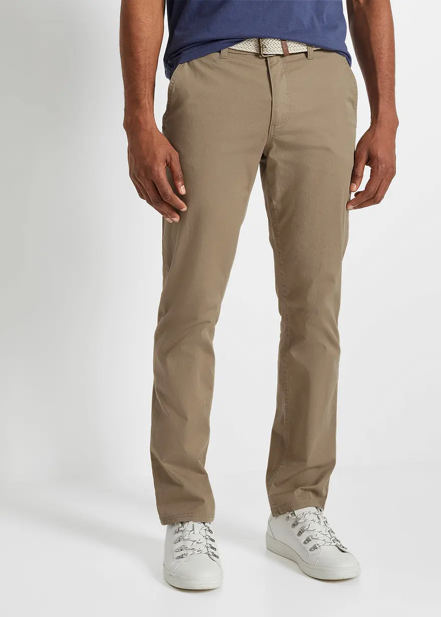 Regular Fit Chinohose mit Komfortbund und Gürtel, Straight