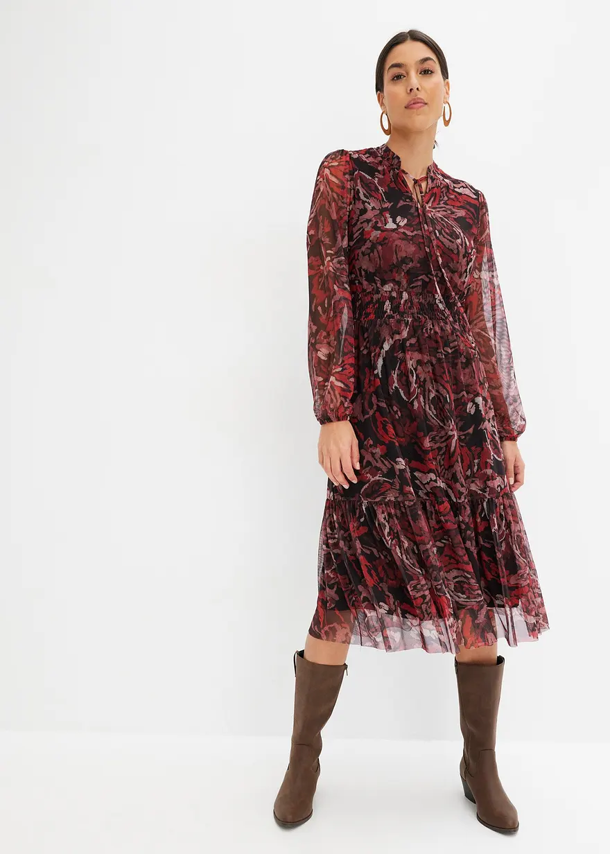 bedrucktes Mesh-Midikleid