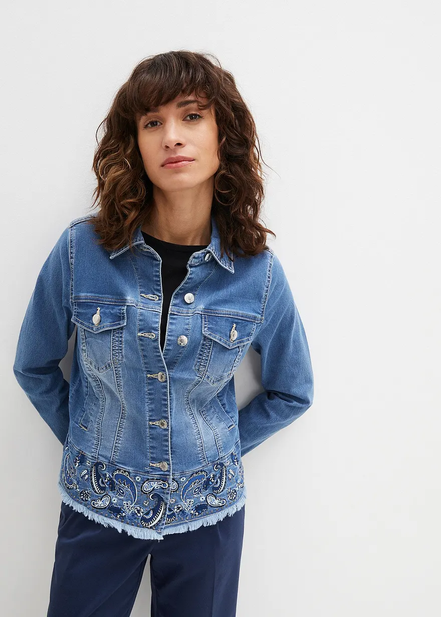 Jeansjacke mit Stickerei
