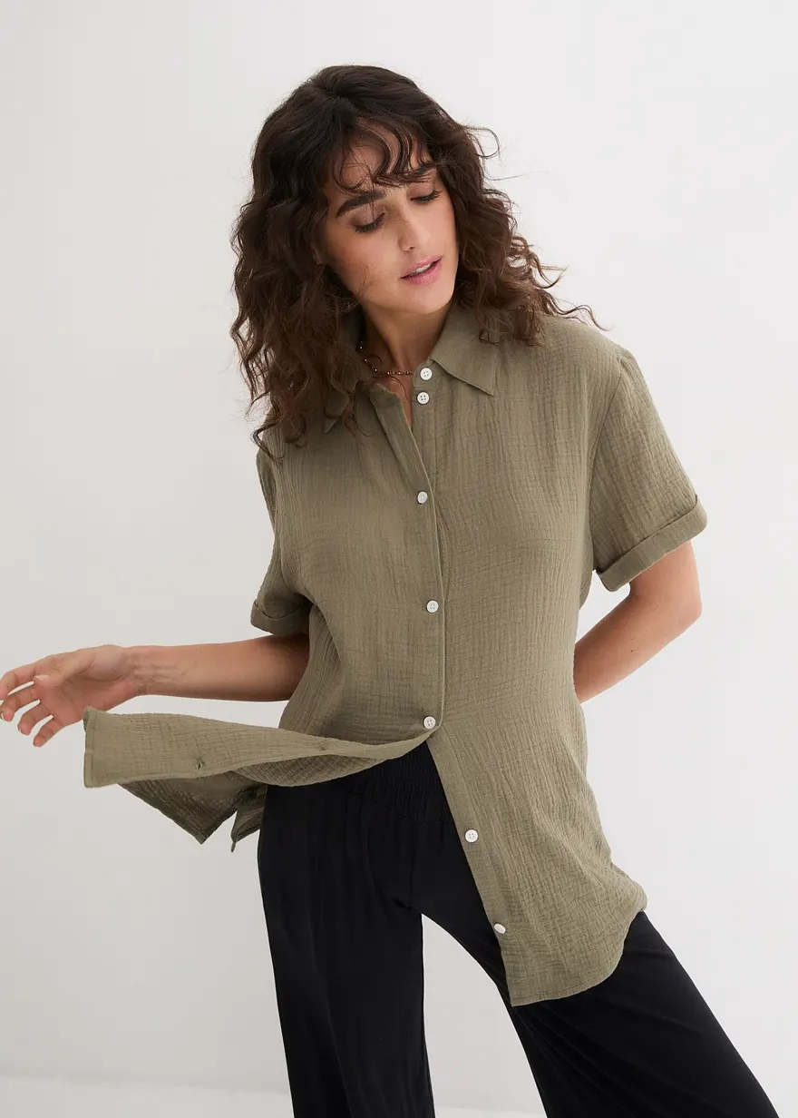 2-in-1 Umstands- und Stillbluse aus reinem Baumwoll-Musselin