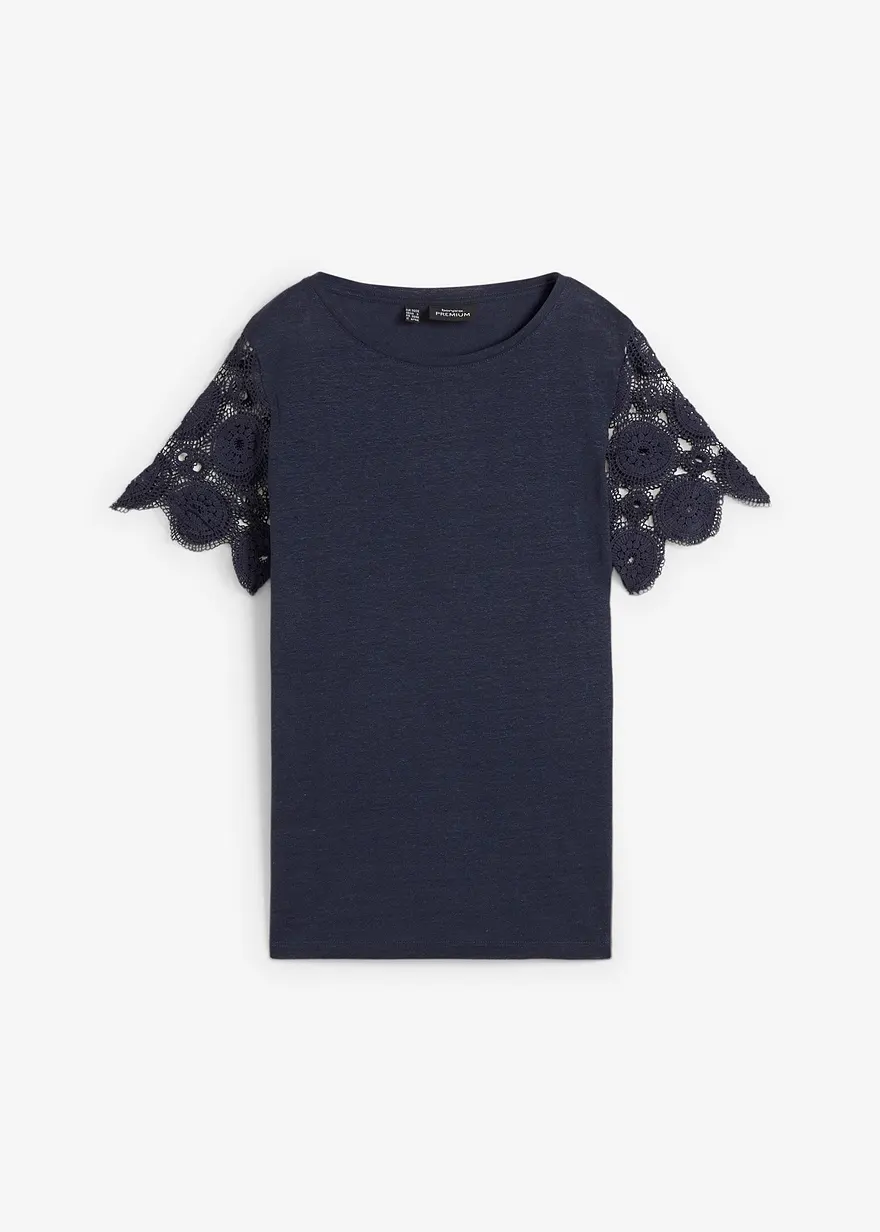 Shirt aus reinem Leinen mit Häkelärmeln