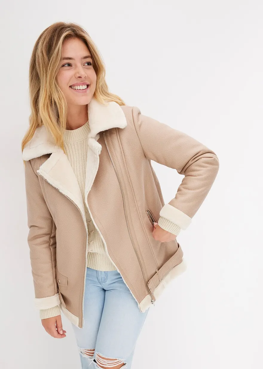 Biker-Jacke aus Lammfellimitat