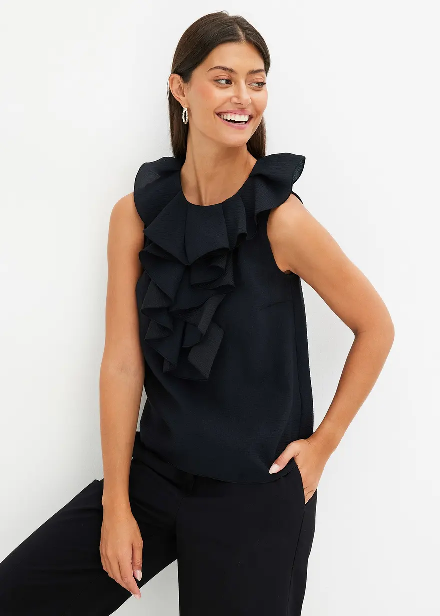 ärmellose Bluse mit Rüschen