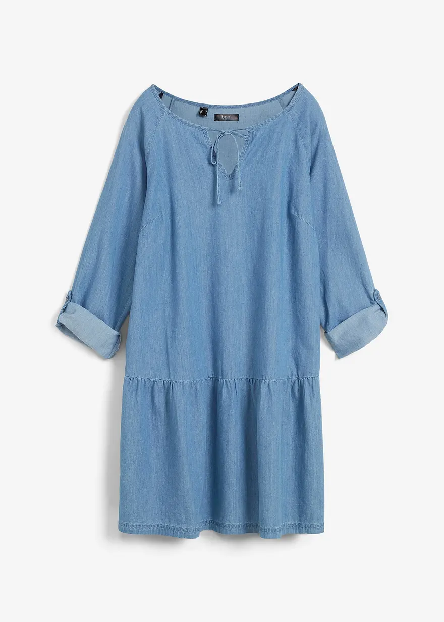 Denim-Tunika mit Volant aus Bio-Baumwolle, langarm