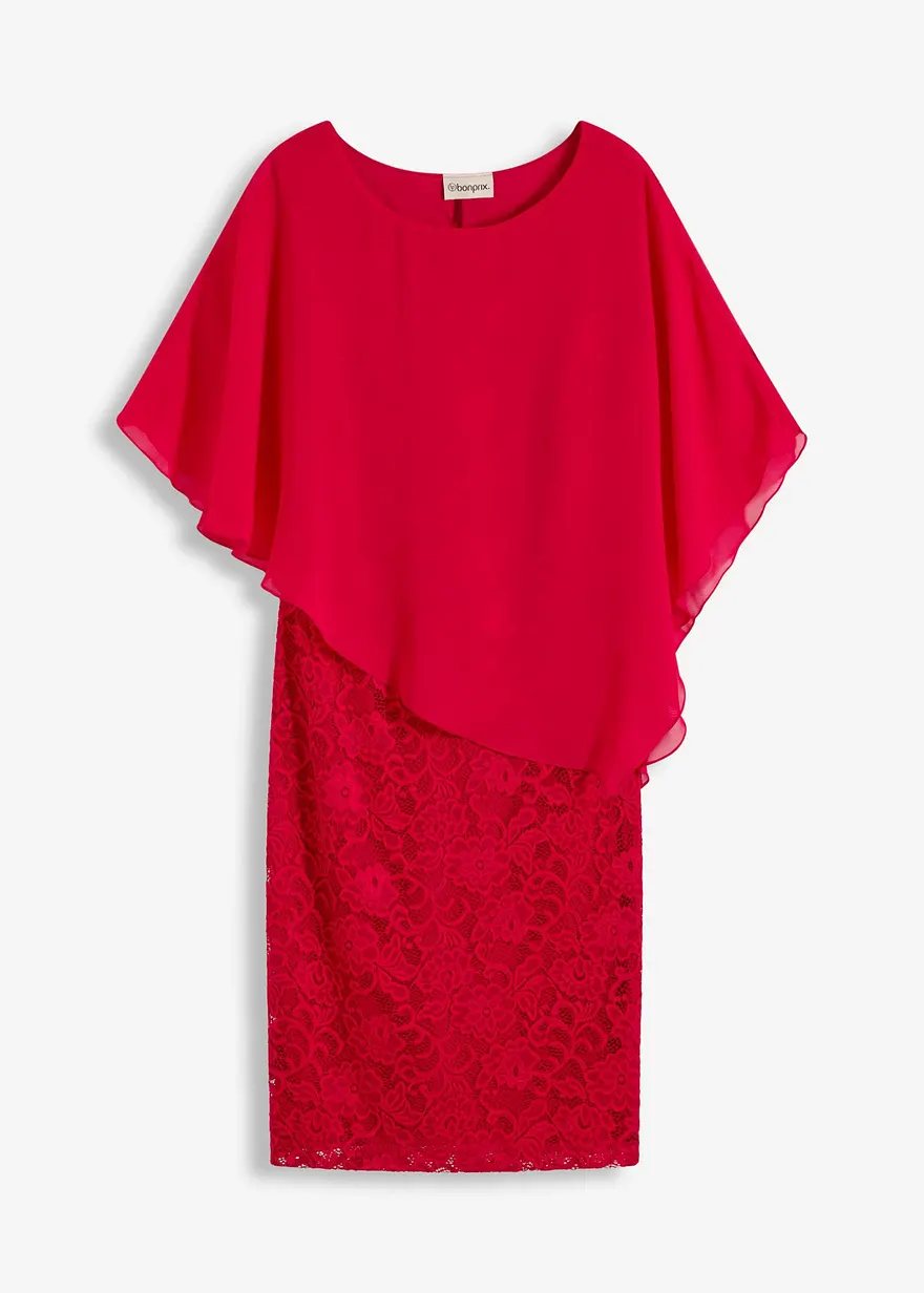 Spitzenkleid mit Überwurf aus feinem Chiffon