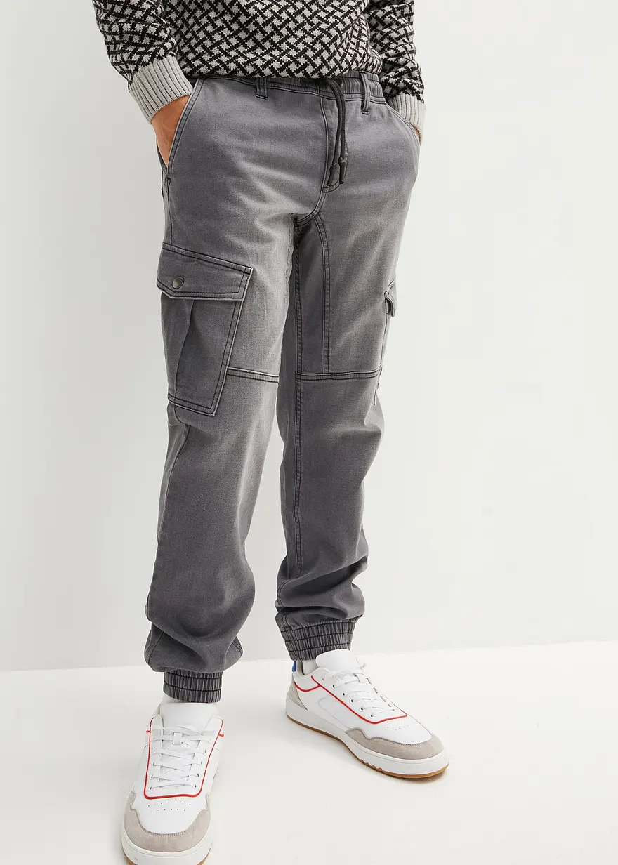 Regular Fit Sweat-Jeans mit Cargotaschen, Straight