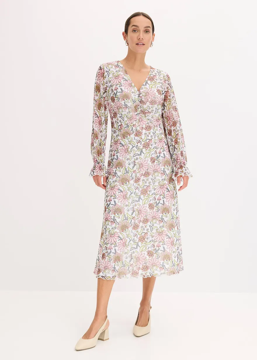 bedrucktes Mesh-Midikleid