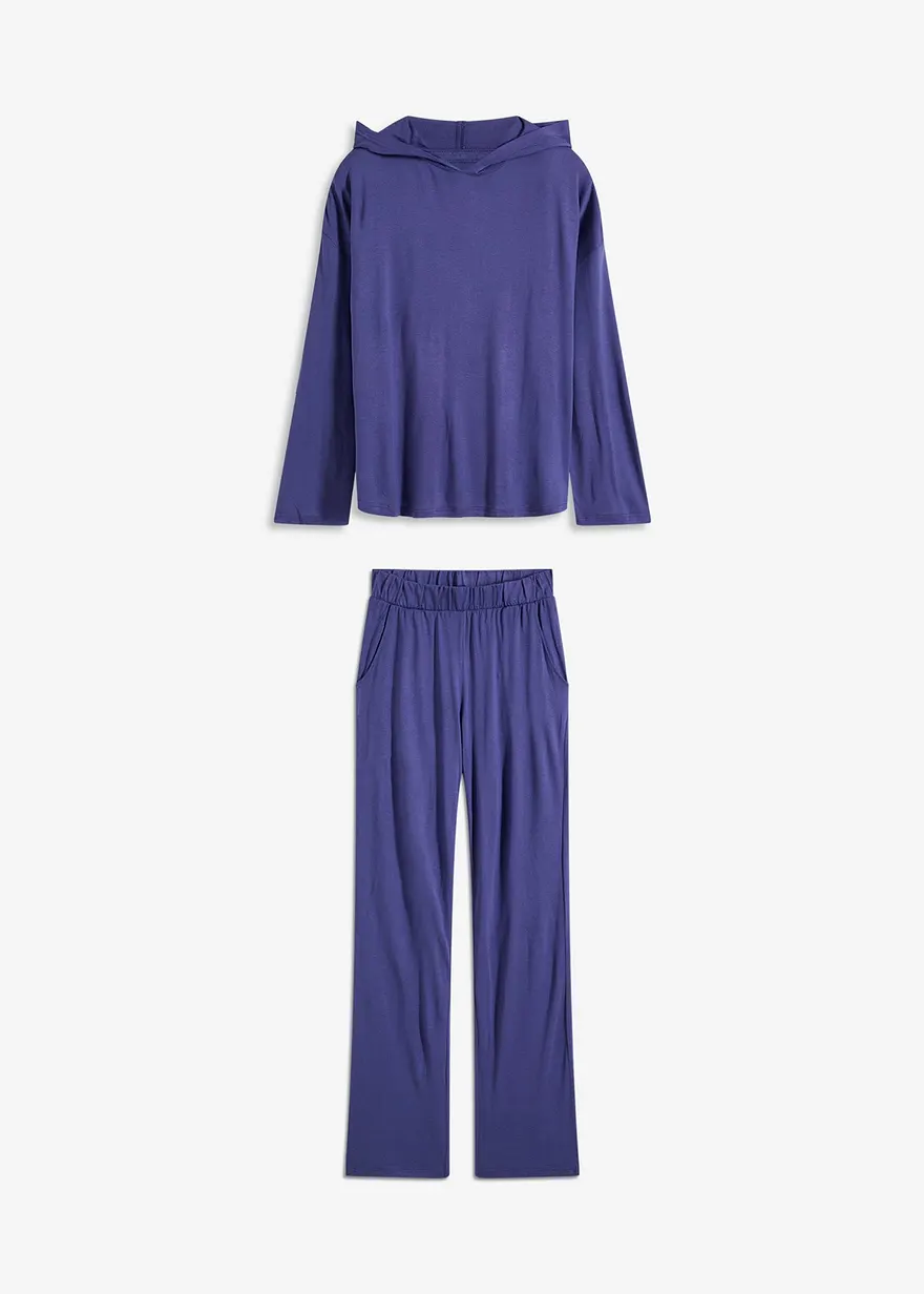 Oversized Loungewear Hausanzug aus Viskose mit Kapuze