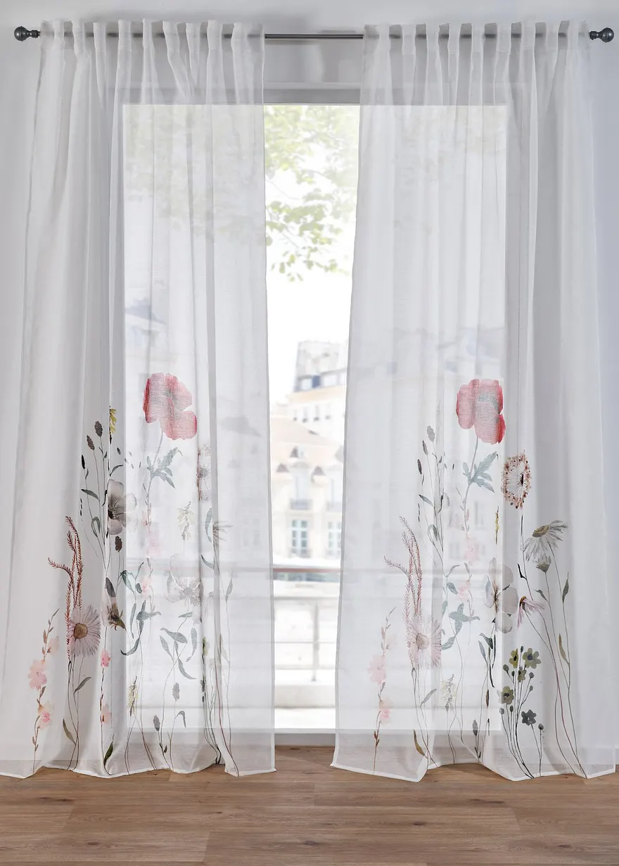 Gardine mit recyceltem Polyester mit Blumen Druck (1er Pack)