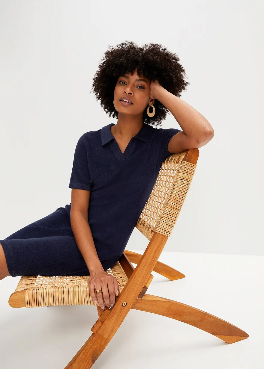 Knieumspielendes Frottee-Kleid mit Polokragen