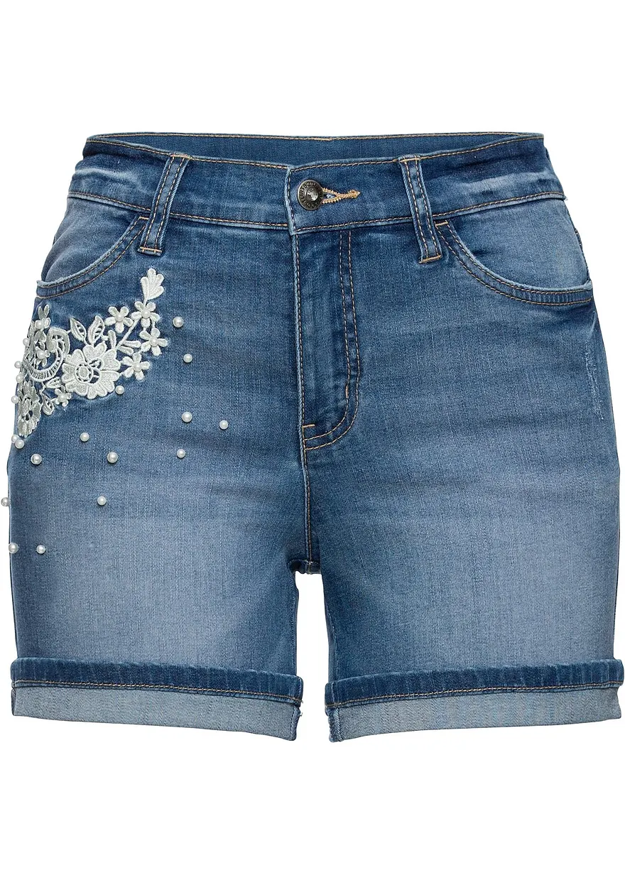 Jeansshorts Mid Waist mit Verzierung