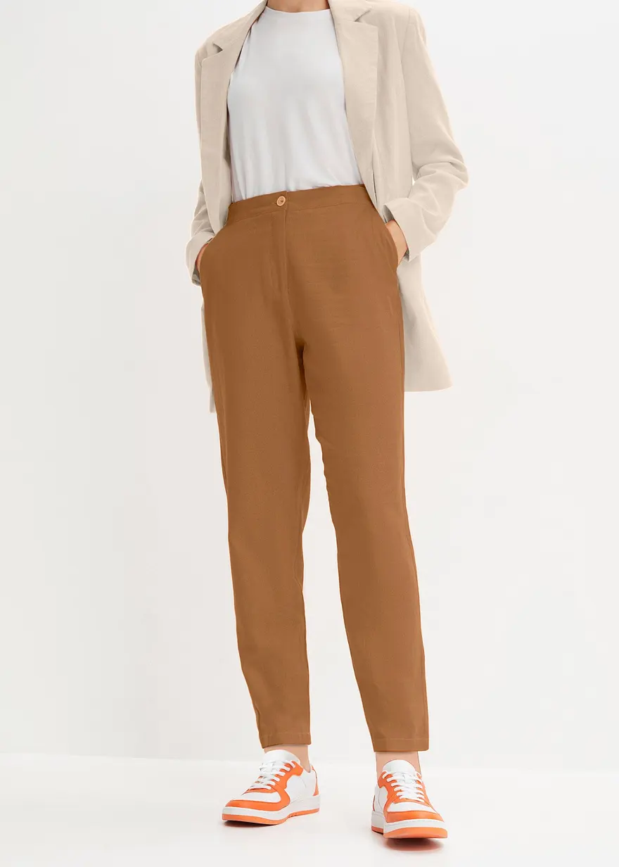 Verkürzte High-Waist-Hose aus Leinen-Viskose-Mix