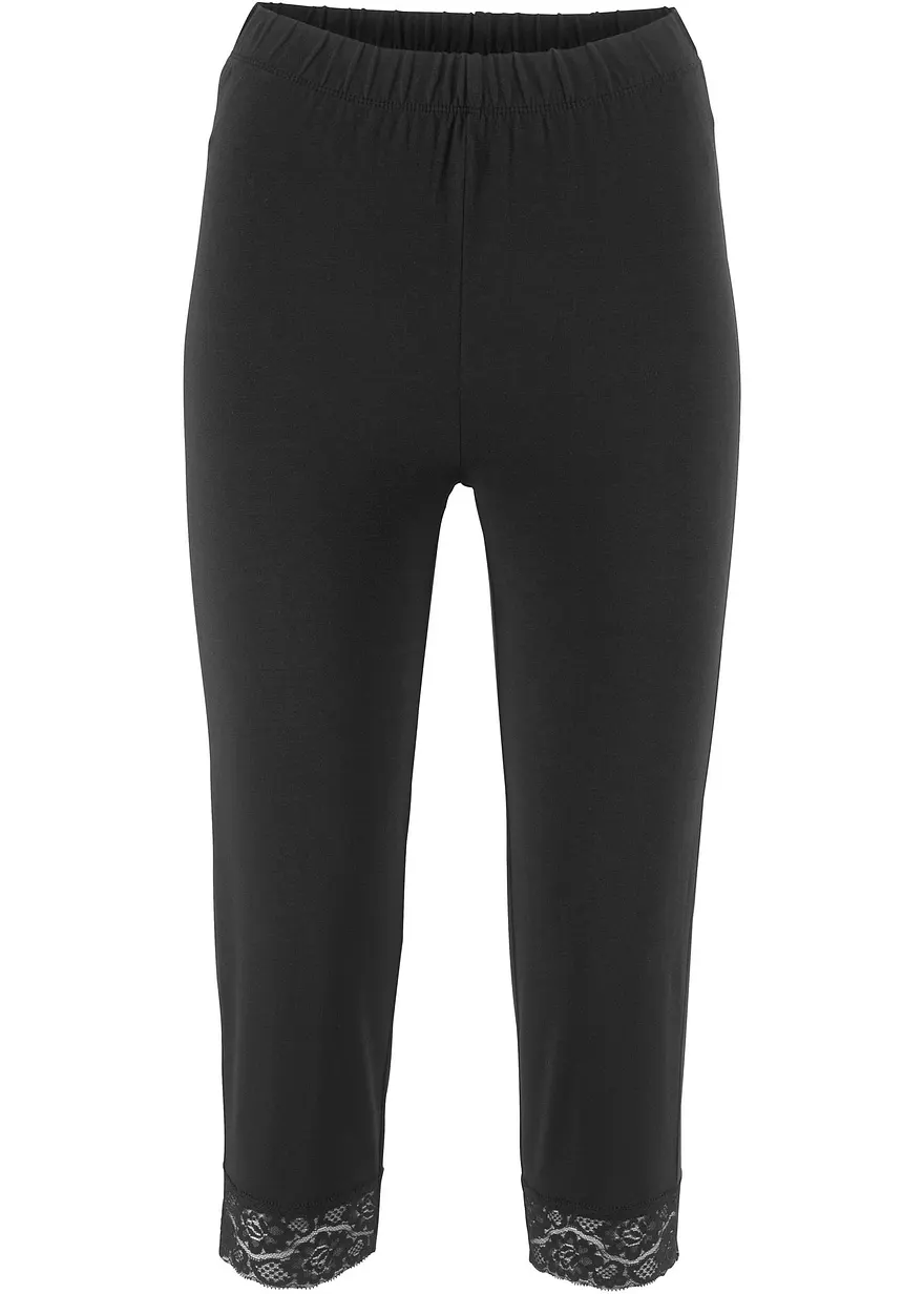 Capri-Leggings mit Spitzendetail