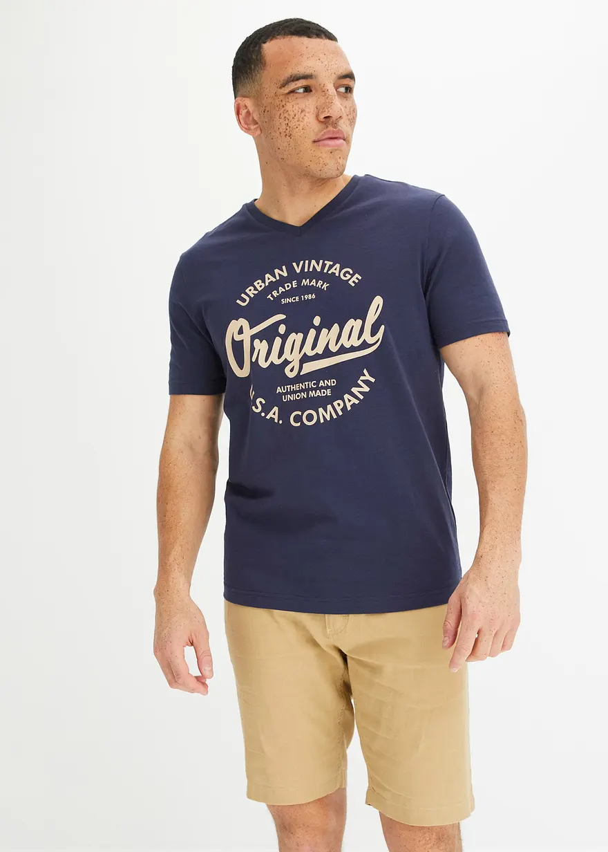 T-Shirt mit V-Ausschnitt aus reiner Baumwolle